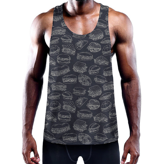 Navy Doodle Sandwich Pattern Print Training Tank Top