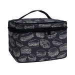 Navy Doodle Sandwich Pattern Print Travel Makeup Bag