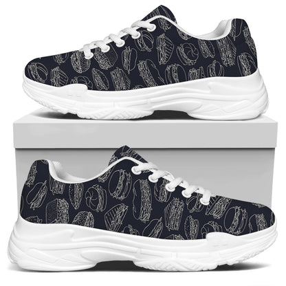 Navy Doodle Sandwich Pattern Print White Chunky Shoes