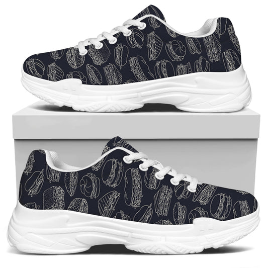 Navy Doodle Sandwich Pattern Print White Chunky Shoes