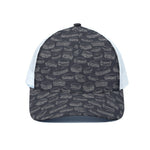 Navy Doodle Sandwich Pattern Print White Mesh Trucker Cap