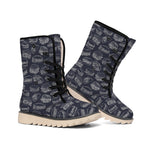 Navy Doodle Sandwich Pattern Print Winter Boots
