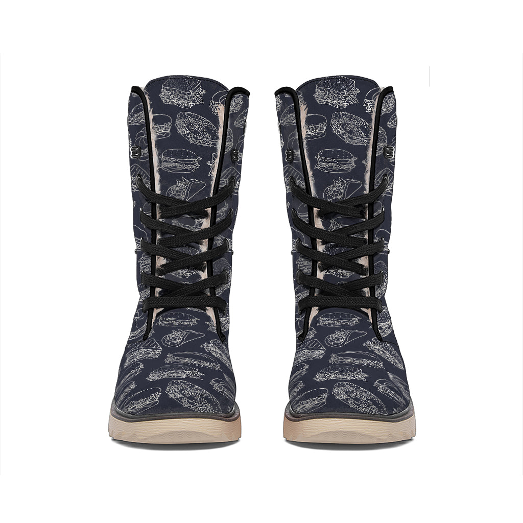 Navy Doodle Sandwich Pattern Print Winter Boots