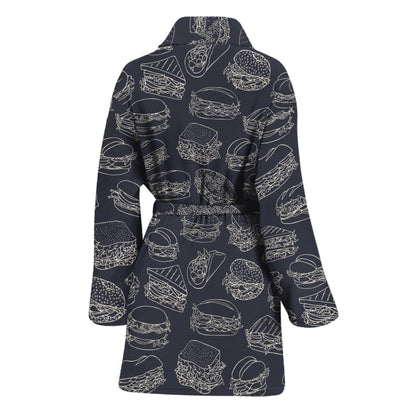 Navy Doodle Sandwich Pattern Print Women's Bathrobe