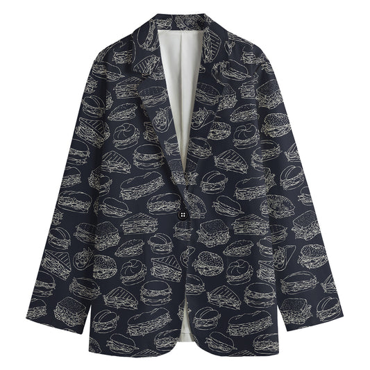 Navy Doodle Sandwich Pattern Print Women's Blazer
