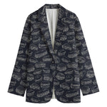 Navy Doodle Sandwich Pattern Print Women's Blazer