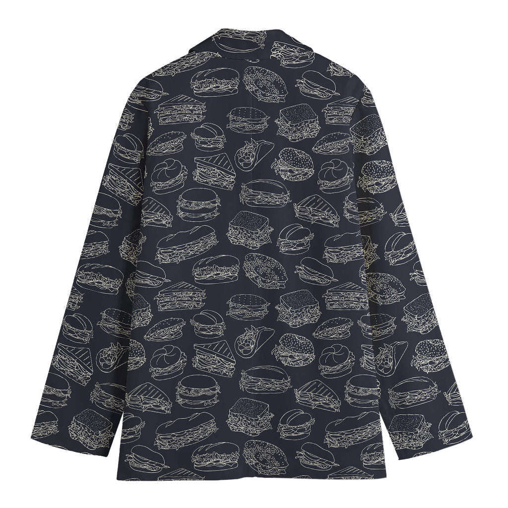 Navy Doodle Sandwich Pattern Print Women's Blazer