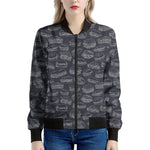 Navy Doodle Sandwich Pattern Print Women's Bomber Jacket