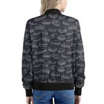 Navy Doodle Sandwich Pattern Print Women's Bomber Jacket