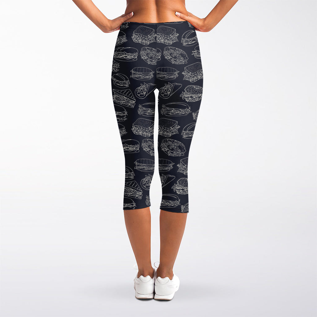 Navy Doodle Sandwich Pattern Print Women's Capri Leggings