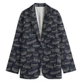 Navy Doodle Sandwich Pattern Print Women's Cotton Blazer