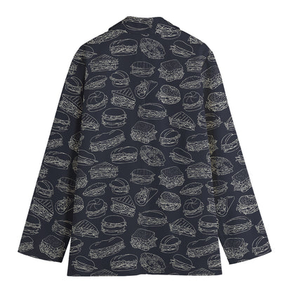 Navy Doodle Sandwich Pattern Print Women's Cotton Blazer