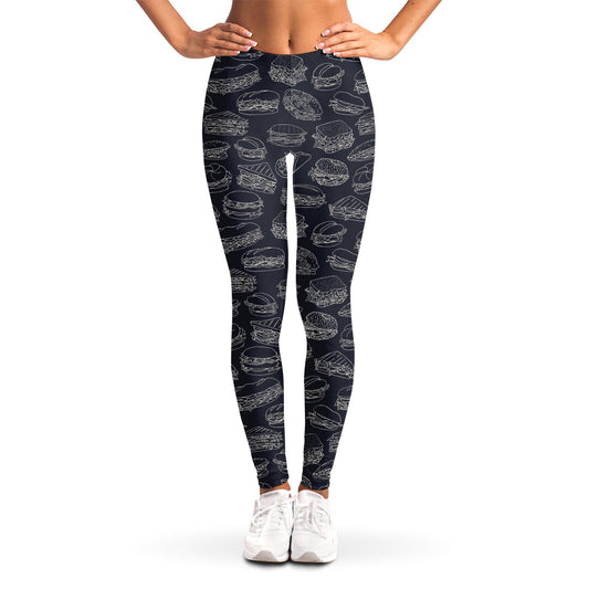 Navy Doodle Sandwich Pattern Print Women's Leggings