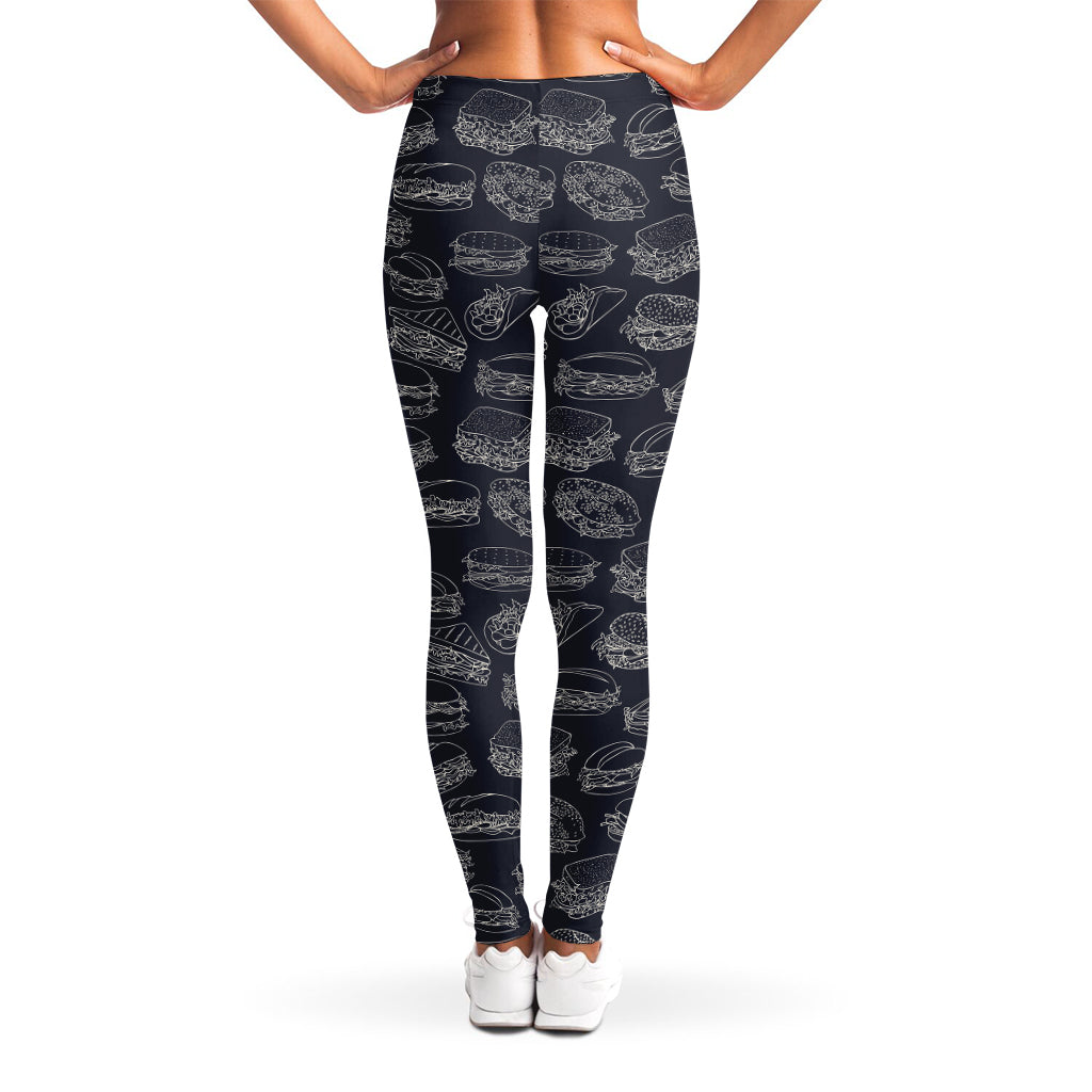 Navy Doodle Sandwich Pattern Print Women's Leggings