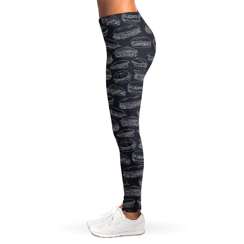Navy Doodle Sandwich Pattern Print Women's Leggings