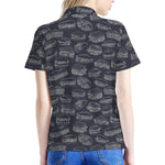 Navy Doodle Sandwich Pattern Print Women's Polo Shirt
