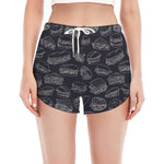 Navy Doodle Sandwich Pattern Print Women's Split Running Shorts