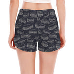 Navy Doodle Sandwich Pattern Print Women's Split Running Shorts