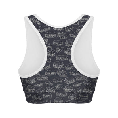 Navy Doodle Sandwich Pattern Print Women's Sports Bra