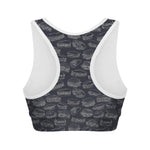 Navy Doodle Sandwich Pattern Print Women's Sports Bra