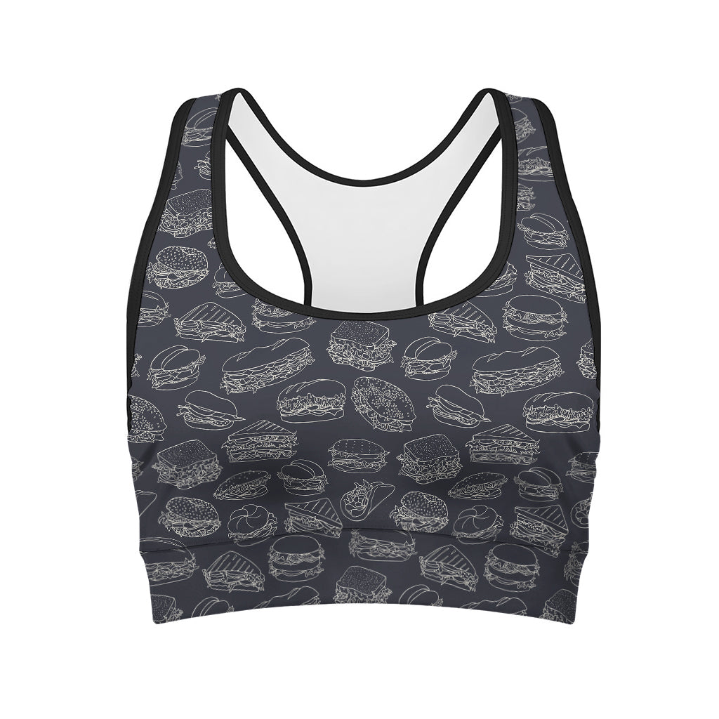 Navy Doodle Sandwich Pattern Print Women's Sports Bra