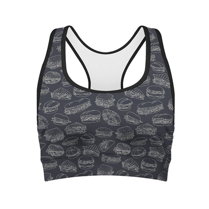 Navy Doodle Sandwich Pattern Print Women's Sports Bra