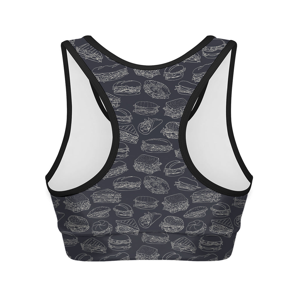 Navy Doodle Sandwich Pattern Print Women's Sports Bra