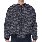Navy Doodle Sandwich Pattern Print Zip Sleeve Bomber Jacket