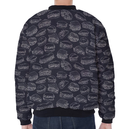 Navy Doodle Sandwich Pattern Print Zip Sleeve Bomber Jacket