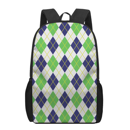Navy Green And White Argyle Print 17 Inch Backpack