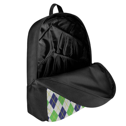 Navy Green And White Argyle Print 17 Inch Backpack
