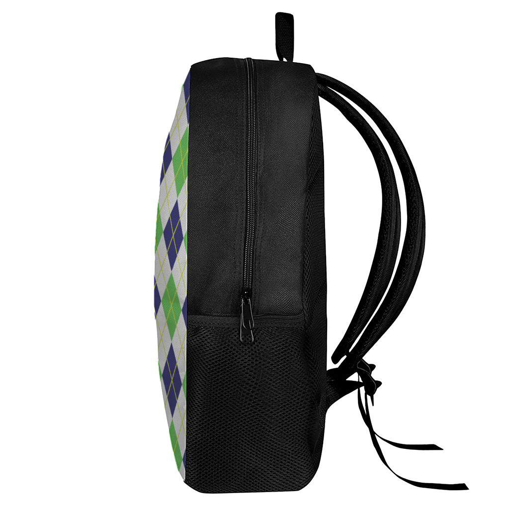 Navy Green And White Argyle Print 17 Inch Backpack