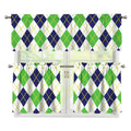 Navy Green And White Argyle Print 3 Piece Kitchen Curtains