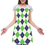 Navy Green And White Argyle Print Adjustable Apron