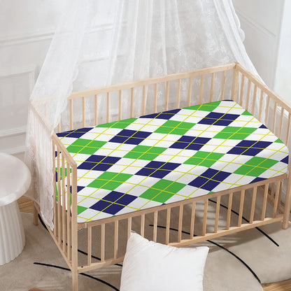 Navy Green And White Argyle Print Baby Crib Sheet