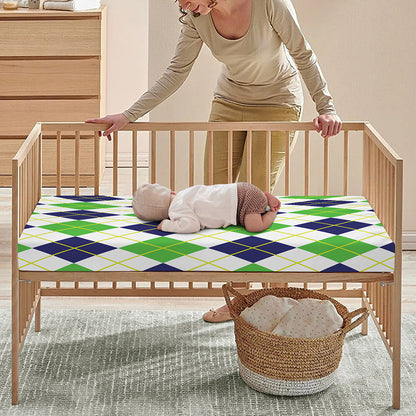 Navy Green And White Argyle Print Baby Crib Sheet