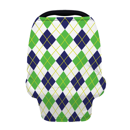Navy Green And White Argyle Print Baby Seat Cover