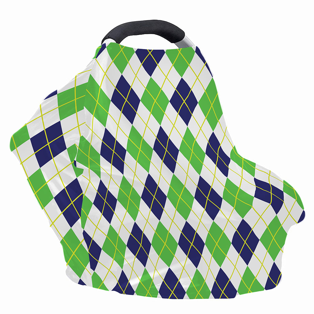 Navy Green And White Argyle Print Baby Seat Cover