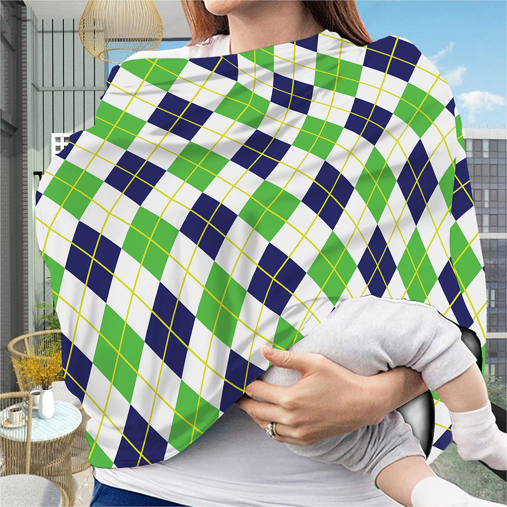 Navy Green And White Argyle Print Baby Seat Cover
