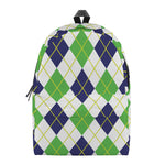 Navy Green And White Argyle Print Backpack