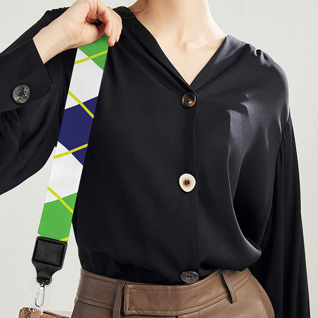 Navy Green And White Argyle Print Bag Strap