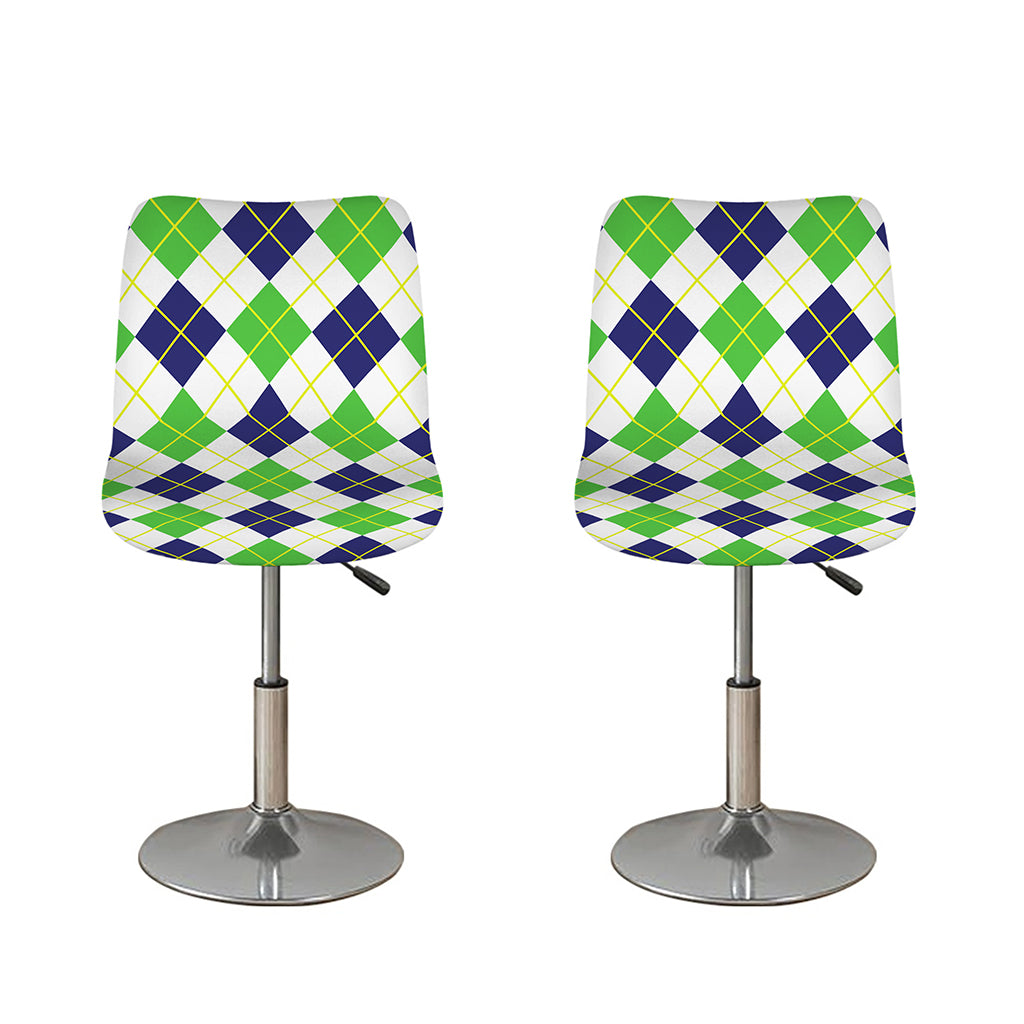 Navy Green And White Argyle Print Bar Stool Covers