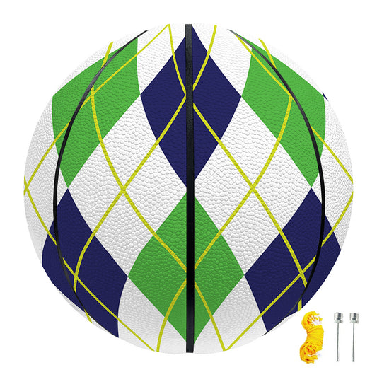 Navy Green And White Argyle Print Basketball