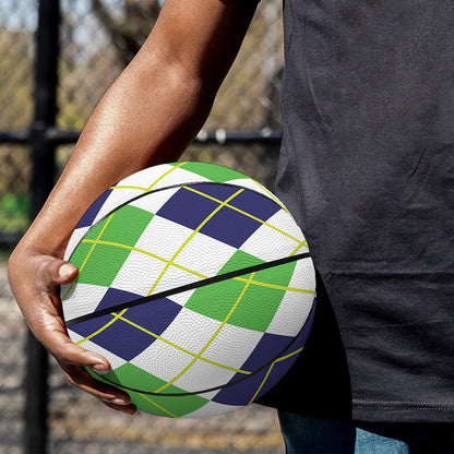 Navy Green And White Argyle Print Basketball