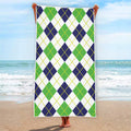 Navy Green And White Argyle Print Beach Towel