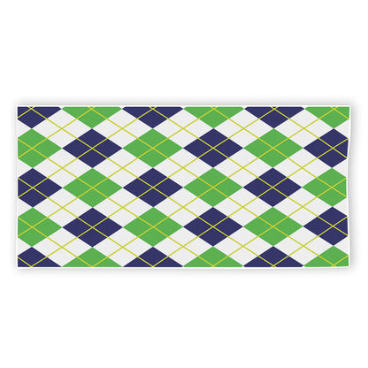Navy Green And White Argyle Print Beach Towel