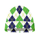 Navy Green And White Argyle Print Beanie