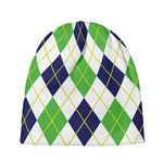 Navy Green And White Argyle Print Beanie