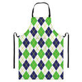 Navy Green And White Argyle Print Bib Apron With Pocket
