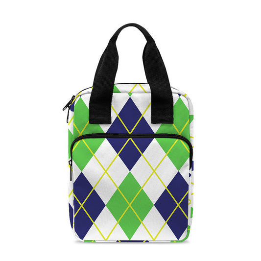 Navy Green And White Argyle Print Bible Tote Bag